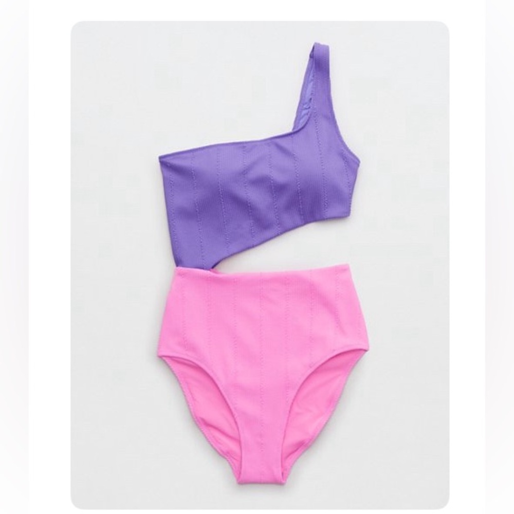 Aerie crinkle asymmetrical cutout swimsuit